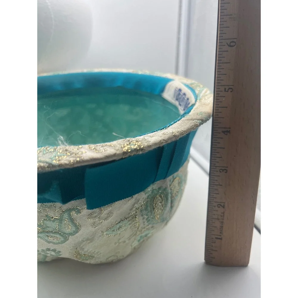 Vintage Cloche Bucket Hat Cream Teal Paisley‎ 40's pasadena USA